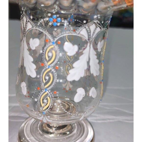 Vintage Hand-Painted Ruffled Edge Glass Vase With Gold Accents & Floral Design - Picture 12 of 13